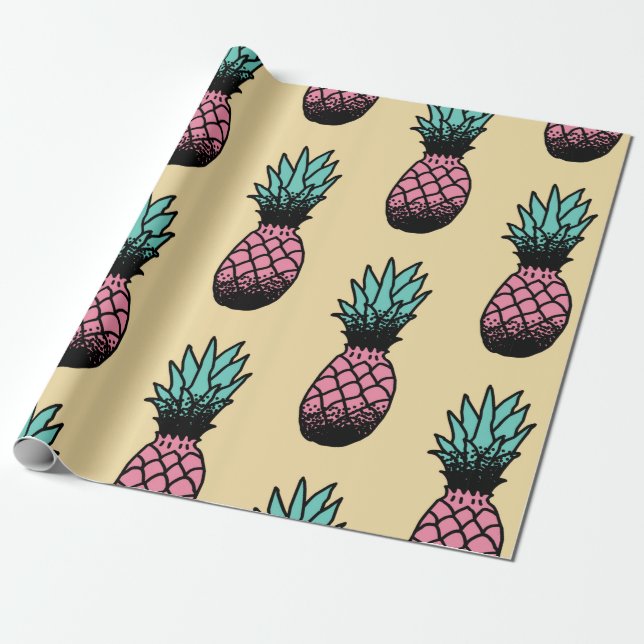 Papier Cadeau Motif sans couture de l'ananas à main mignon (Déroulé)