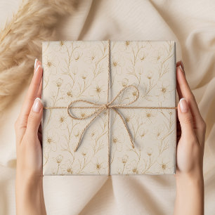 Papier Cadeau Motif sans couture de ligne florale or élégant