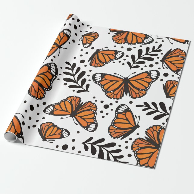 Papier Cadeau Motif sans couture de papillon monarque dessiné à  (Déroulé)