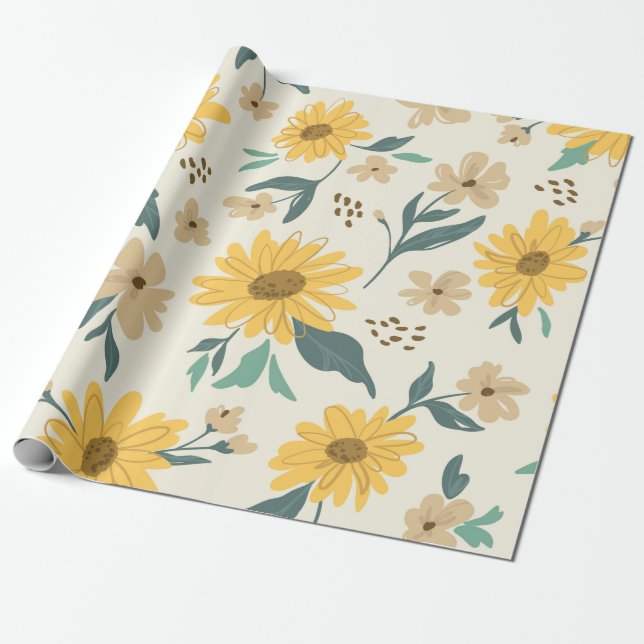 Papier Cadeau Motif sans couture de tournesol. Marguerite jaune  (Déroulé)