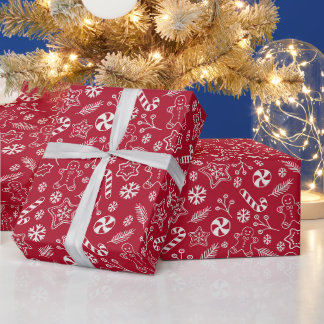 Papier Cadeau Motif sans couture de vacances rouge et blanc 