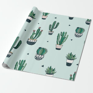 Papier Cadeau Motif sans couture dessiné à la main avec cactus