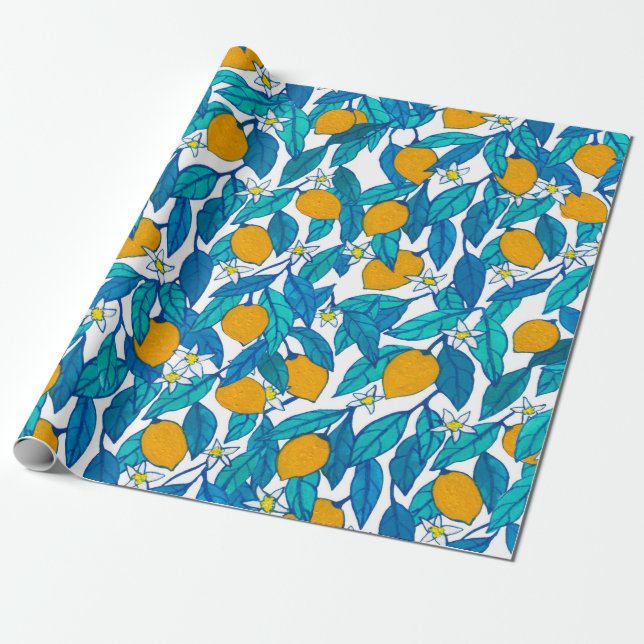 Papier Cadeau Motif sans couture. Fleur de citron. Les fleurs so (Déroulé)