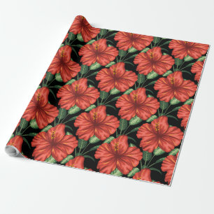 Papier Cadeau Motif sans couture Fleurs rouges tropicales feuill