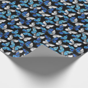 Papier Cadeau Motif sans couture foncé avec papillons bleus Morp