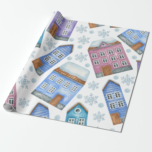 Papier Cadeau Motif sans couture représentant les maisons d'hive (Déroulé)