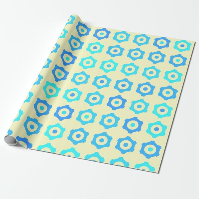 Papier Cadeau Motif sans couture Retro Blue Gear (Déroulé)