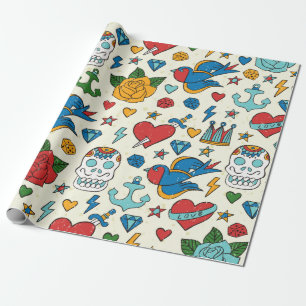 Papier Cadeau Motif sans couture tatouage. 