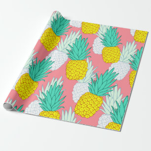 Papier Cadeau Motif sans couture tropicale aux ananas exotiques.