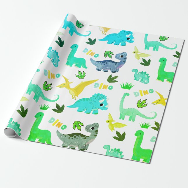 Papier Cadeau Motif sans couture vert Dinosaur Fête des enfants (Déroulé)