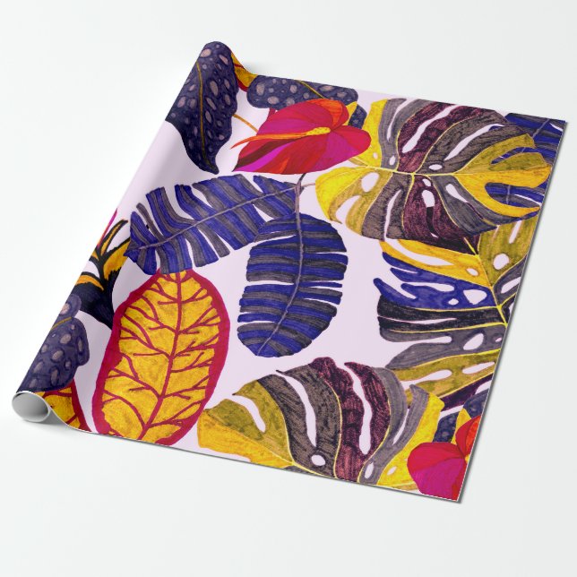 Papier Cadeau Motif sans faille créative avec feuilles tropicaux (Déroulé)