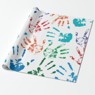 Papier Cadeau Motif sans faille de mains humaines multicolores s