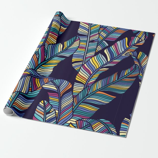 Papier Cadeau Motif sans faille de palmiers tropicaux feuilles (Déroulé)