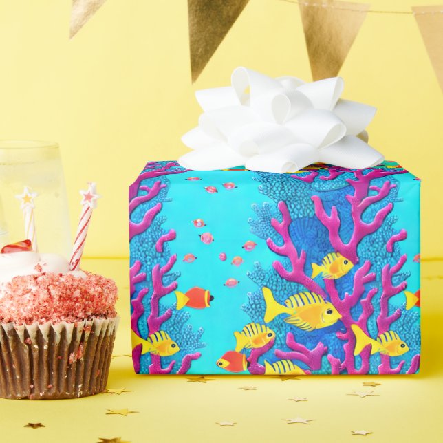Papier Cadeau Motif sans fil de poissons tropicaux (Fête d'anniversaire)
