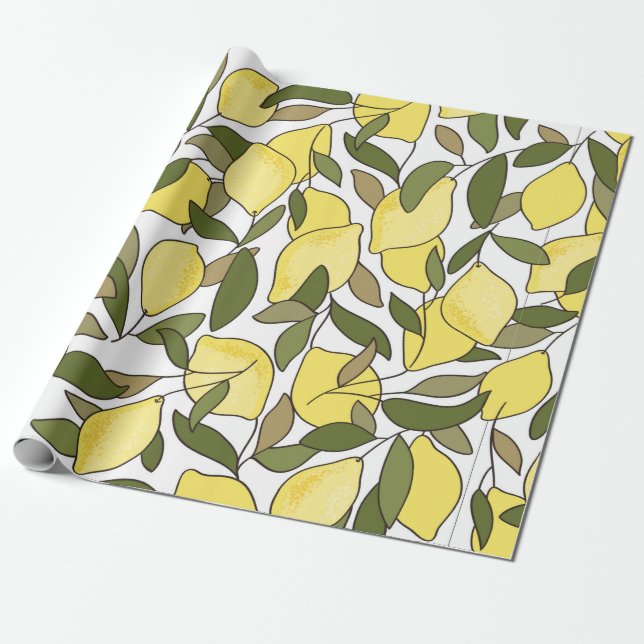Papier Cadeau Motif sans joint avec citrons et feuilles (Déroulé)