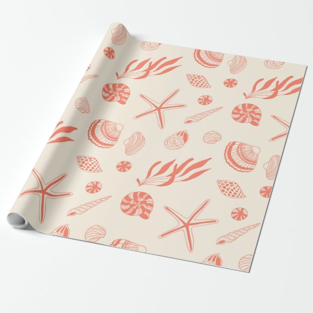 Papier Cadeau Motif sans joint avec coquillages (Déroulé)