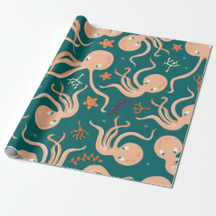 Papier Cadeau Motif sans joint avec des animaux sous-marins, cu