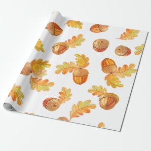 Papier Cadeau motif sans soudure automne avec feuilles en chêne