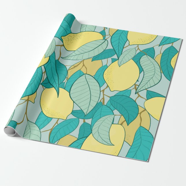 Papier Cadeau motif sans soudure avec jardin au citron dessiné à (Déroulé)