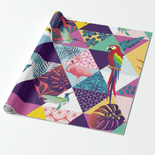 Papier Cadeau motif sans soudure avec perroquet, Toucans, colibr