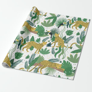 Papier Cadeau motif sans soudure de léopards dans la jungle. Mét