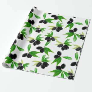 Papier Cadeau Motif sans soudure Gouache avec branche d'olivier,