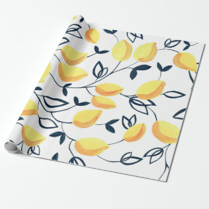 Papier Cadeau Motif sans soudure Gouache avec citrons jaunes et 