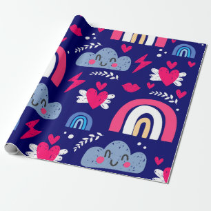 Papier Cadeau Motif sans soudure pour enfants, arc-en-ciel, nuag