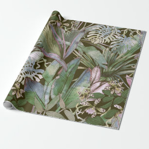 Papier Cadeau Motif sans soudure tropicale avec fleurs tropicale