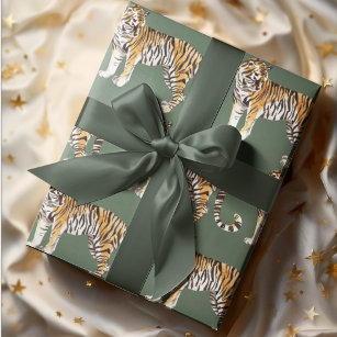 Papier Cadeau Motif sauvage des tigres d'aquarelle tropicale mod