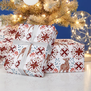 Papier Cadeau Motif scandinave de cerfs et de kaléidoscope