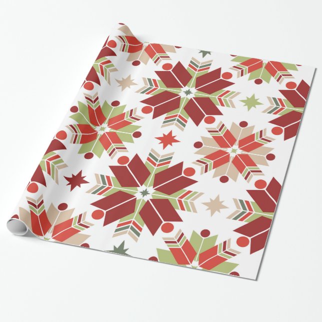 Papier Cadeau Motif scandinave de flocon de neige de Noël (Déroulé)