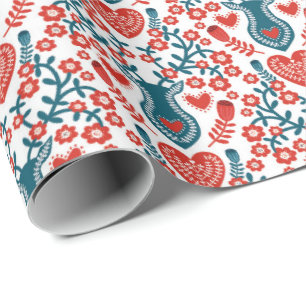 Papier Cadeau Motif scandinave de renne et de Noël de coeur