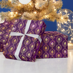 Papier Cadeau Motif scintillant ornemental violet et or