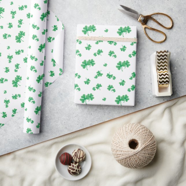 Papier Cadeau Motif Shamrock irlandais vert dégradé (Artisanat)
