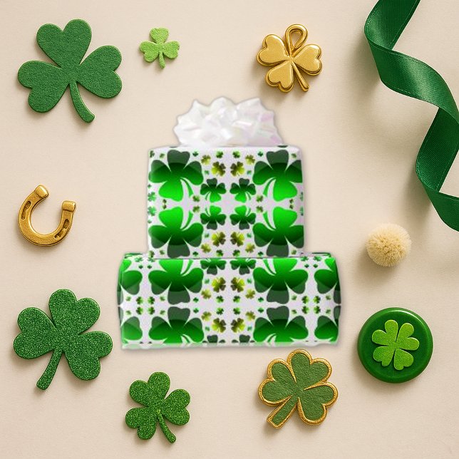 Papier Cadeau Motif Shamrock vert blanc (Créateur téléchargé)