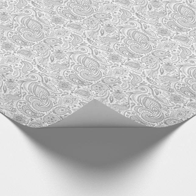 Papier Cadeau Motif Silver Grey Et Blanc Floral Paisley (Coin)