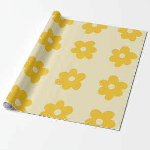 Papier Cadeau Motif simple à fleurs rétro jaune tropicale