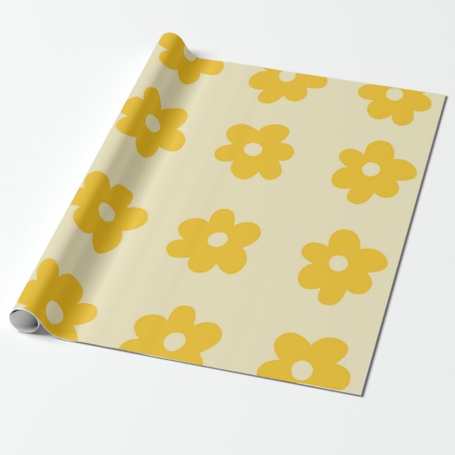 Papier Cadeau Motif simple à fleurs rétro jaune tropicale (Déroulé)