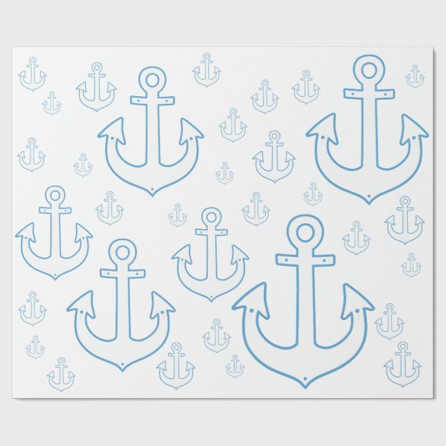 Papier Cadeau Motif simple des Ancres blanches Nautique (Plat)