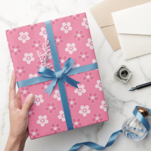 Papier Cadeau motif simple floral solide rose rétro petit flux