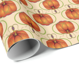 Papier Cadeau Motif sinueux orange d'automne de citrouille