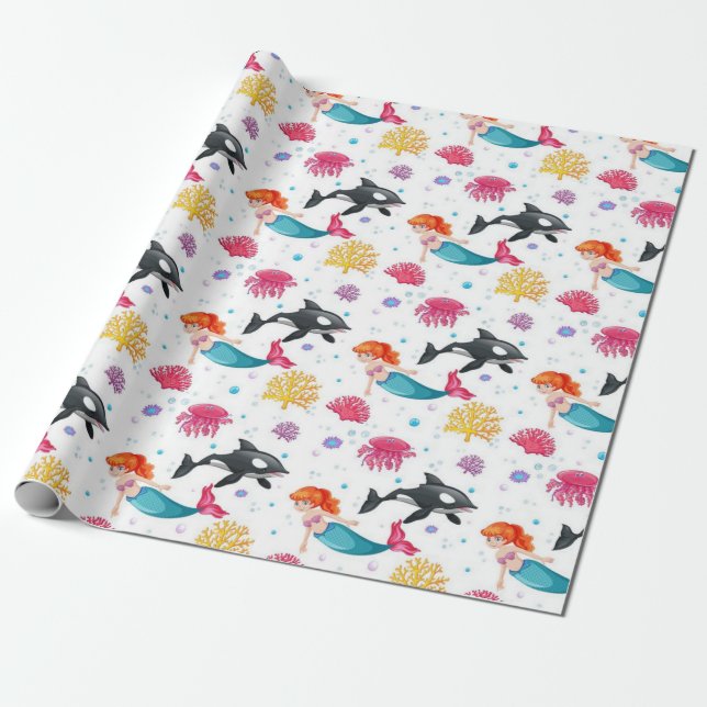 Papier Cadeau Motif Sirène Et Baleines (Déroulé)