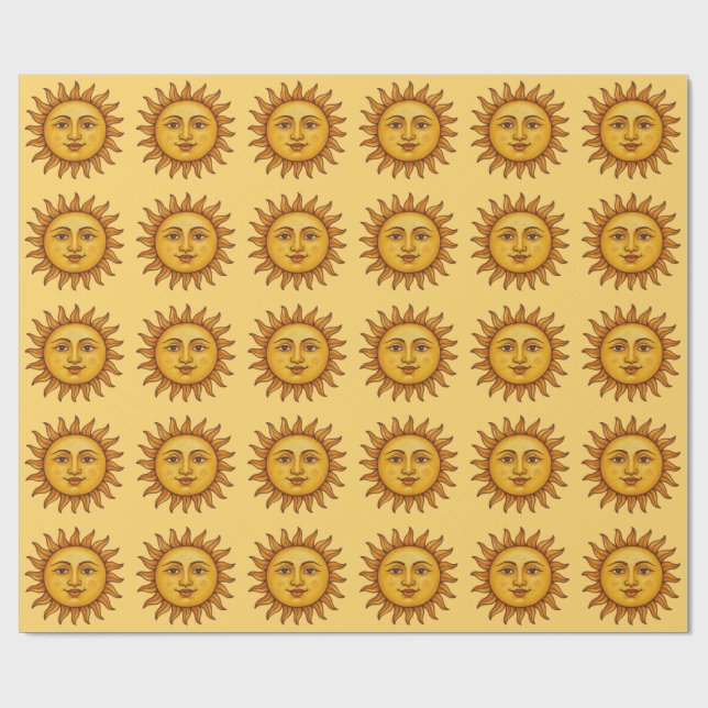 Papier Cadeau Motif Soleil Jaune. (Plat)