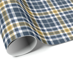 Papier Cadeau Motif sportif de plaid de marine et d'or jaune