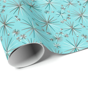 Papier Cadeau Motif Spoutnik du milieu du siècle, Bleu des Oeufs