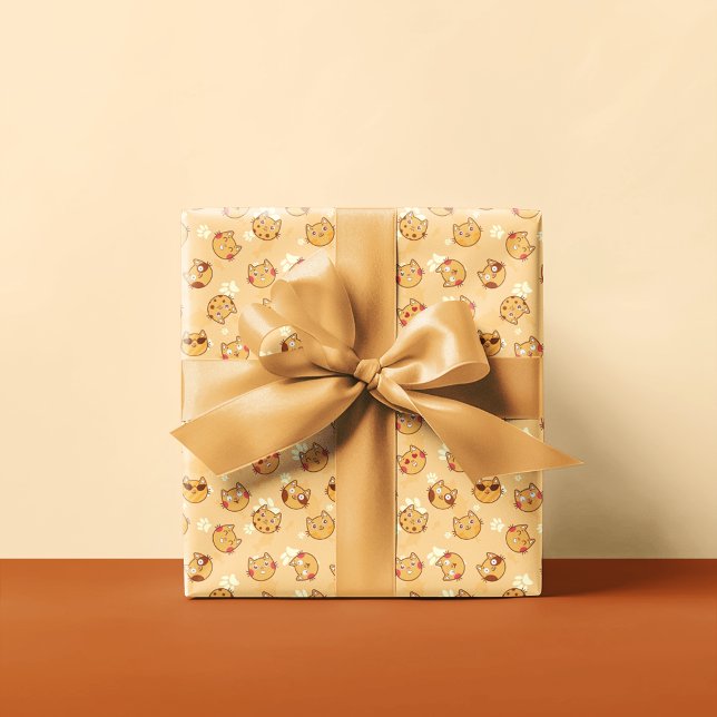 Papier Cadeau Motif Sweet Cat Emoji | Orange (Créateur téléchargé)