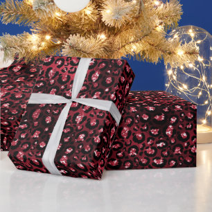 Papier Cadeau Motif Taches de Léopard Pailleté Rouge Glam