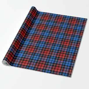 Papier Cadeau Motif Tartan à Carreaux Rouge Bleu sur Fond Noir 