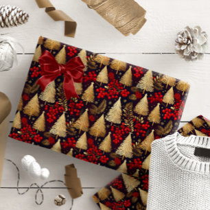 Papier Cadeau Motif Tartan de Noël Rouge Or #31 ID1009